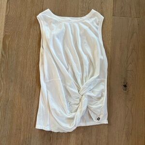 Fabletics White Sleeveless Fromt Knot Work Out Top Medium